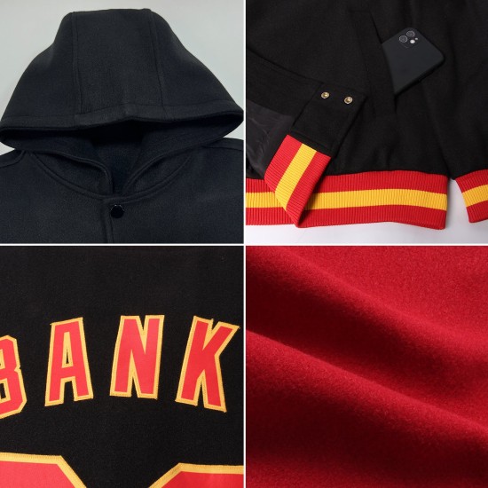 Custom Crimson Navy-Gold Bomber Full-Snap Varsity Letterman Two Tone Hoodie Jacket Custom Crimson Navy-Gold Bomber Full-Snap Varsity Letterman Two Tone Hoodie Jacket