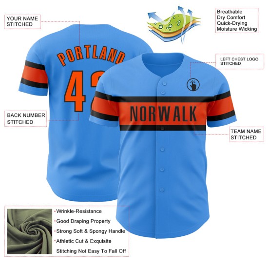 Custom Electric Blue Orange-Black Authentic rugby Jersey Custom Electric Blue Orange-Black Authentic rugby Jersey