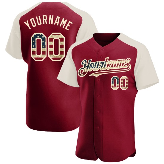 Custom Crimson Vintage USA Flag-Cream Authentic Raglan Sleeves rugby Jersey Custom Crimson Vintage USA Flag-Cream Authentic Raglan Sleeves rugby Jersey