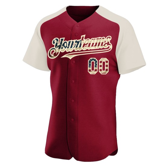 Custom Crimson Vintage USA Flag-Cream Authentic Raglan Sleeves rugby Jersey Custom Crimson Vintage USA Flag-Cream Authentic Raglan Sleeves rugby Jersey