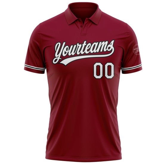 Custom Crimson White-Black Performance Vapor Golf Polo Shirt Custom Crimson White-Black Performance Vapor Golf Polo Shirt