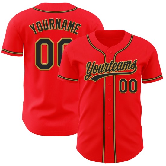 Custom Fire Red Black-Old Gold Authentic rugby Jersey Custom Fire Red Black-Old Gold Authentic rugby Jersey