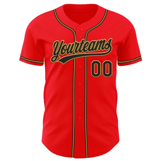 Custom Fire Red Black-Old Gold Authentic rugby Jersey Custom Fire Red Black-Old Gold Authentic rugby Jersey