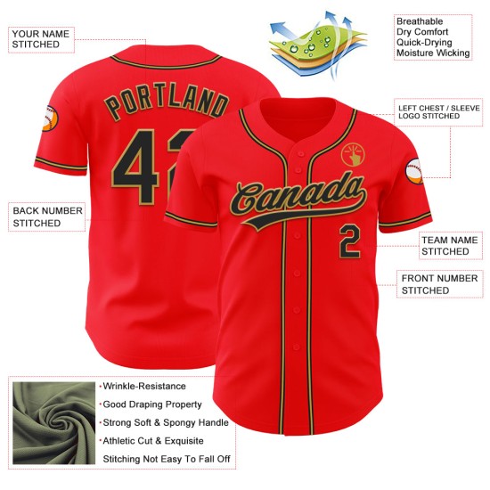 Custom Fire Red Black-Old Gold Authentic rugby Jersey Custom Fire Red Black-Old Gold Authentic rugby Jersey