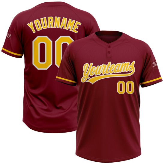 Custom Crimson Yellow-White Two-Button Unisex Jersey Custom Crimson Yellow-White Two-Button Unisex Jersey