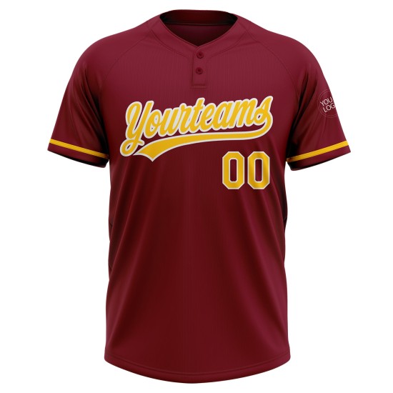 Custom Crimson Yellow-White Two-Button Unisex Jersey Custom Crimson Yellow-White Two-Button Unisex Jersey