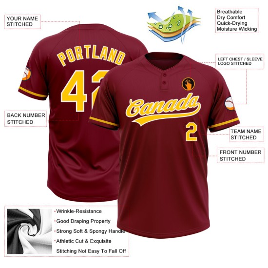 Custom Crimson Yellow-White Two-Button Unisex Jersey Custom Crimson Yellow-White Two-Button Unisex Jersey