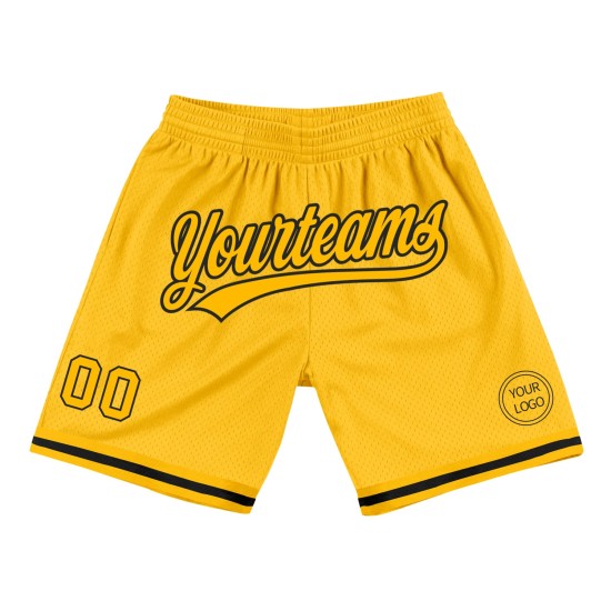 Custom Gold Black Authentic Throwback Shorts Custom Gold Black Authentic Throwback Shorts
