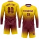 Custom Gold Burgundy Sublimation Long Sleeve Fade Fashion Uniform Jersey Custom Gold Burgundy Sublimation Long Sleeve Fade Fashion Uniform Jersey
