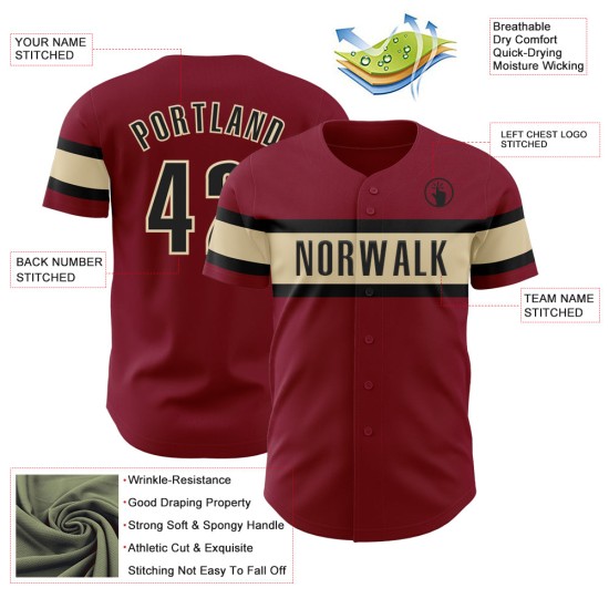 Custom Crimson Black-Cream Authentic rugby Jersey Custom Crimson Black-Cream Authentic rugby Jersey