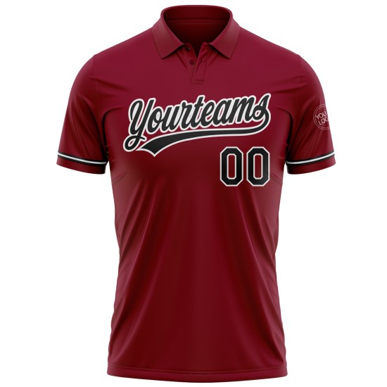 Custom Crimson Black-White Performance Vapor Golf Polo Shirt Custom Crimson Black-White Performance Vapor Golf Polo Shirt
