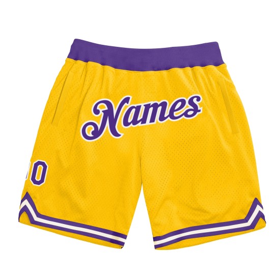 Custom Gold Purple-White Authentic Throwback Shorts Custom Gold Purple-White Authentic Throwback Shorts