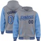 Custom Gray Light Blue-Navy Bomber Full-Snap Varsity Letterman Two Tone Hoodie Jacket Custom Gray Light Blue-Navy Bomber Full-Snap Varsity Letterman Two Tone Hoodie Jacket