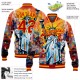 Custom Gold Red Statue of Liberty Independence Day 3D Pattern Design Bomber Full-Snap Varsity Letterman Jacket Custom Gold Red Statue of Liberty Independence Day 3D Pattern Design Bomber Full-Snap Varsity Letterman Jacket