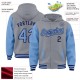 Custom Gray Light Blue-Navy Bomber Full-Snap Varsity Letterman Two Tone Hoodie Jacket Custom Gray Light Blue-Navy Bomber Full-Snap Varsity Letterman Two Tone Hoodie Jacket