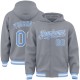 Custom Gray Light Blue-White Bomber Full-Snap Varsity Letterman Hoodie Jacket Custom Gray Light Blue-White Bomber Full-Snap Varsity Letterman Hoodie Jacket