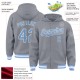 Custom Gray Light Blue-White Bomber Full-Snap Varsity Letterman Hoodie Jacket Custom Gray Light Blue-White Bomber Full-Snap Varsity Letterman Hoodie Jacket