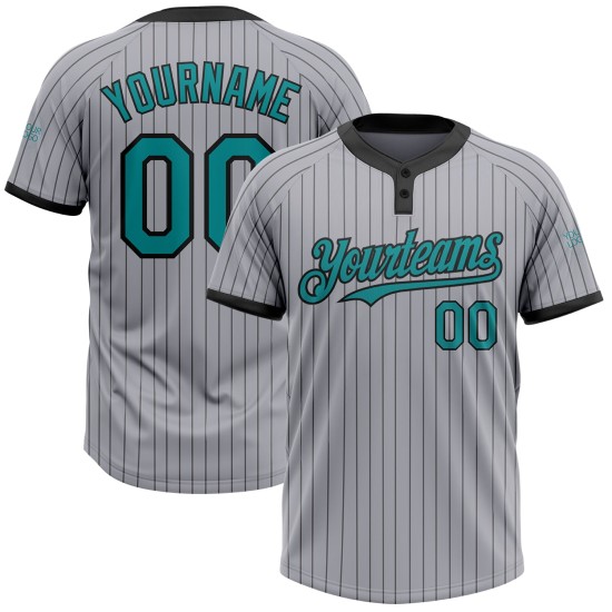 Custom Gray Black Pinstripe Teal Two-Button Unisex Jersey Custom Gray Black Pinstripe Teal Two-Button Unisex Jersey