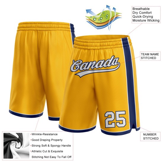 Custom Gold White-Navy Authentic Shorts Custom Gold White-Navy Authentic Shorts