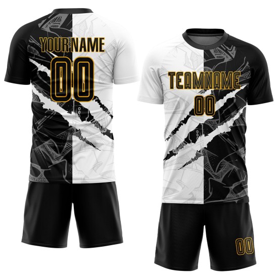 Custom Graffiti Pattern Black-Gold Scratch Sublimation Uniform Jersey Custom Graffiti Pattern Black-Gold Scratch Sublimation Uniform Jersey