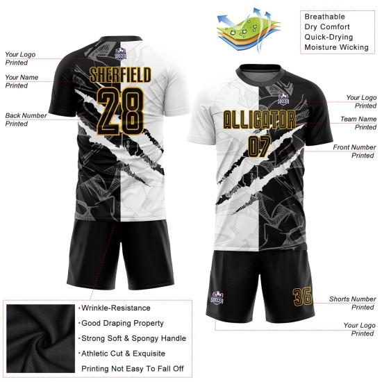 Custom Graffiti Pattern Black-Gold Scratch Sublimation Uniform Jersey Custom Graffiti Pattern Black-Gold Scratch Sublimation Uniform Jersey