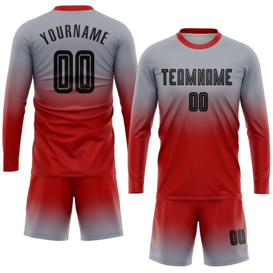 Custom Gray Black-Red Sublimation Long Sleeve Fade Fashion Uniform Jersey Custom Gray Black-Red Sublimation Long Sleeve Fade Fashion Uniform Jersey