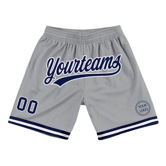Custom Gray Navy-White Authentic Throwback Shorts Custom Gray Navy-White Authentic Throwback Shorts