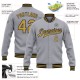 Custom Gray Old Gold-Black Bomber Full-Snap Varsity Letterman Jacket Custom Gray Old Gold-Black Bomber Full-Snap Varsity Letterman Jacket