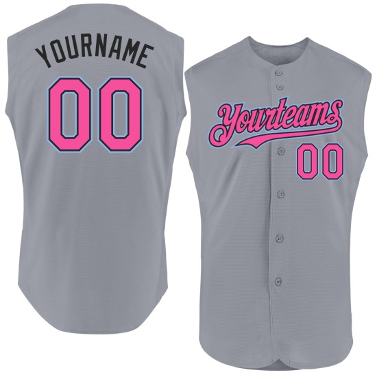Custom Gray Pink Black-Light Blue Authentic Sleeveless rugby Jersey Custom Gray Pink Black-Light Blue Authentic Sleeveless rugby Jersey