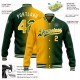 Custom Green Gold-Cream Bomber Full-Snap Varsity Letterman Gradient Fashion Jacket Custom Green Gold-Cream Bomber Full-Snap Varsity Letterman Gradient Fashion Jacket