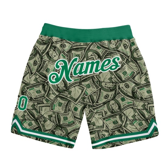 Custom Green Kelly Green-White 3D Pattern Design Dollar Authentic Shorts Custom Green Kelly Green-White 3D Pattern Design Dollar Authentic Shorts