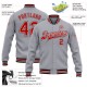Custom Gray Red-Black Bomber Full-Snap Varsity Letterman Jacket Custom Gray Red-Black Bomber Full-Snap Varsity Letterman Jacket