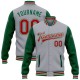 Custom Gray Red-Kelly Green Bomber Full-Snap Varsity Letterman Two Tone Jacket Custom Gray Red-Kelly Green Bomber Full-Snap Varsity Letterman Two Tone Jacket