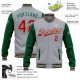 Custom Gray Red-Kelly Green Bomber Full-Snap Varsity Letterman Two Tone Jacket Custom Gray Red-Kelly Green Bomber Full-Snap Varsity Letterman Two Tone Jacket
