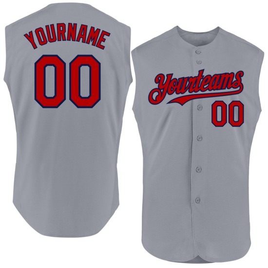 Custom Gray Red-Navy Authentic Sleeveless rugby Jersey Custom Gray Red-Navy Authentic Sleeveless rugby Jersey