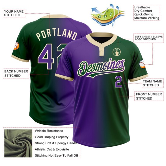 Custom Green Purple-Cream Gradient Fashion Two-Button Unisex Jersey Custom Green Purple-Cream Gradient Fashion Two-Button Unisex Jersey