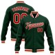 Custom Green Red-Cream Bomber Full-Snap Varsity Letterman Jacket Custom Green Red-Cream Bomber Full-Snap Varsity Letterman Jacket