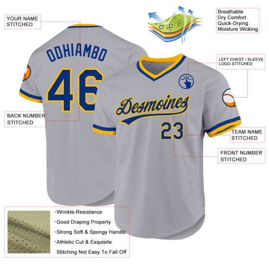 Custom Gray Royal-Gold Authentic Throwback rugby Jersey Custom Gray Royal-Gold Authentic Throwback rugby Jersey