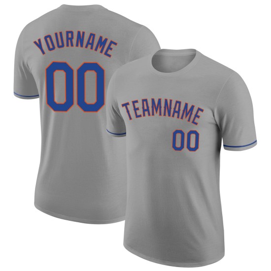 Custom Gray Royal-Orange Performance T-Shirt Custom Gray Royal-Orange Performance T-Shirt