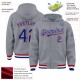 Custom Gray Royal-Red Bomber Full-Snap Varsity Letterman Hoodie Jacket Custom Gray Royal-Red Bomber Full-Snap Varsity Letterman Hoodie Jacket