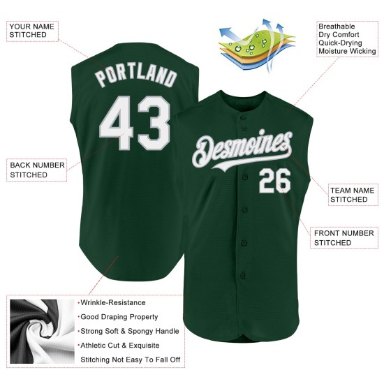 Custom Green White-Gray Authentic Sleeveless rugby Jersey Custom Green White-Gray Authentic Sleeveless rugby Jersey