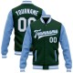 Custom Green White-Light Blue Bomber Full-Snap Varsity Letterman Two Tone Jacket Custom Green White-Light Blue Bomber Full-Snap Varsity Letterman Two Tone Jacket