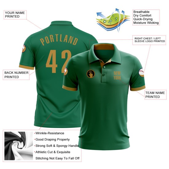 Custom Kelly Green Old Gold Performance Golf Polo Shirt Custom Kelly Green Old Gold Performance Golf Polo Shirt