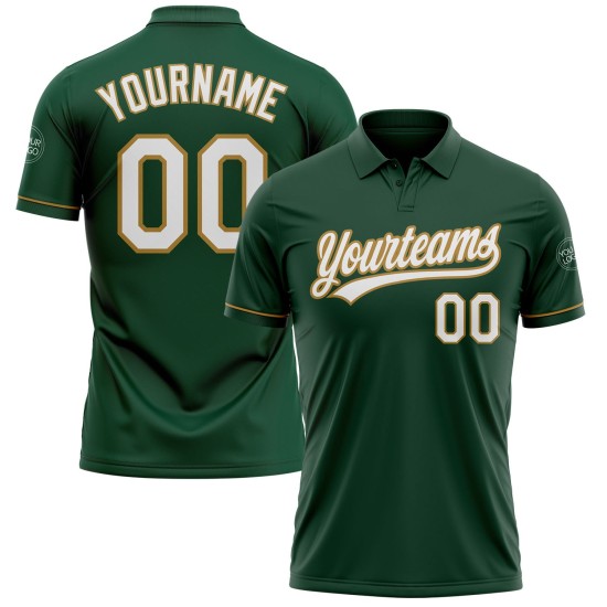 Custom Green White-Old Gold Performance Vapor Golf Polo Shirt Custom Green White-Old Gold Performance Vapor Golf Polo Shirt