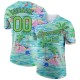 Custom Lakes Blue Neon Green-Navy 3D Pattern Design Beach Hawaii Palm Trees And Flamingo Performance T-Shirt Custom Lakes Blue Neon Green-Navy 3D Pattern Design Beach Hawaii Palm Trees And Flamingo Performance T-Shirt
