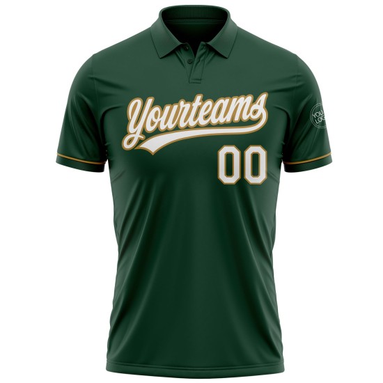 Custom Green White-Old Gold Performance Vapor Golf Polo Shirt Custom Green White-Old Gold Performance Vapor Golf Polo Shirt