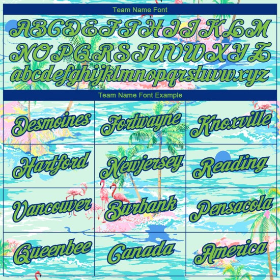 Custom Lakes Blue Neon Green-Navy 3D Pattern Design Beach Hawaii Palm Trees And Flamingo Performance T-Shirt Custom Lakes Blue Neon Green-Navy 3D Pattern Design Beach Hawaii Palm Trees And Flamingo Performance T-Shirt
