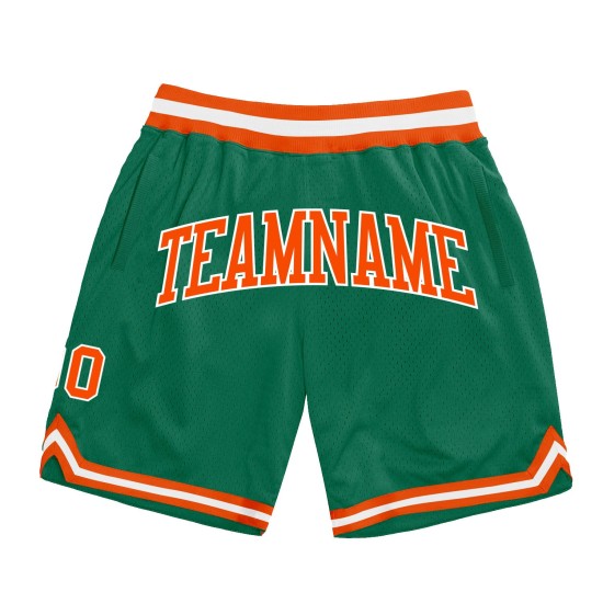 Custom Kelly Green Orange-White Authentic Throwback Shorts Custom Kelly Green Orange-White Authentic Throwback Shorts