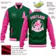 Custom Kelly Green Pink-White Bomber Full-Snap Varsity Letterman Two Tone Jacket Custom Kelly Green Pink-White Bomber Full-Snap Varsity Letterman Two Tone Jacket