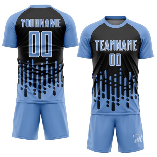 Custom Light Blue Black-White Abstract Fluid Wave Sublimation Uniform Jersey Custom Light Blue Black-White Abstract Fluid Wave Sublimation Uniform Jersey